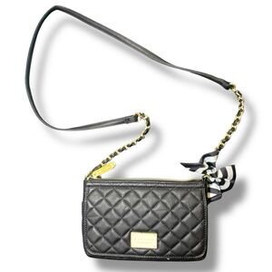 Betsey Johnson Black Quilted w/ Striped Bow Crossbody Purse/Wallet Combo